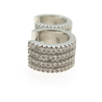 925 Sterling Silver Round-Cut C Z Multi-Row Hoop Earrings