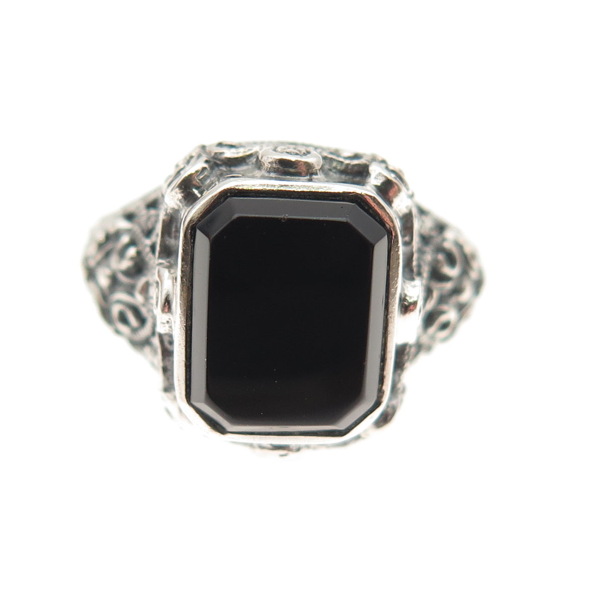 Pranda 925 Sterling Silver Vintage Real Black Onyx Oxidized Ring Size 5.75