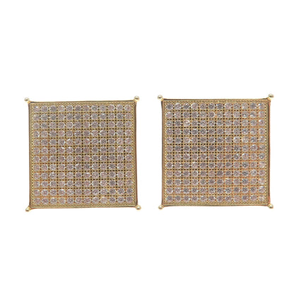 925 Sterling Silver Gold Plated Round-Cut C Z Princess Square Stud Earrings