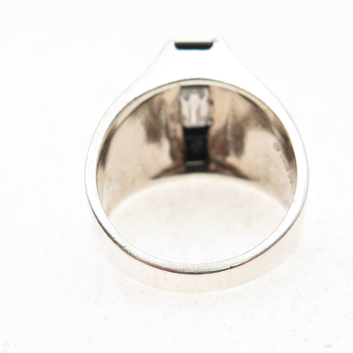 Tom Solon 925 Sterling Silver Vintage Real Black Onyx & C Z Ring Size 9.25
