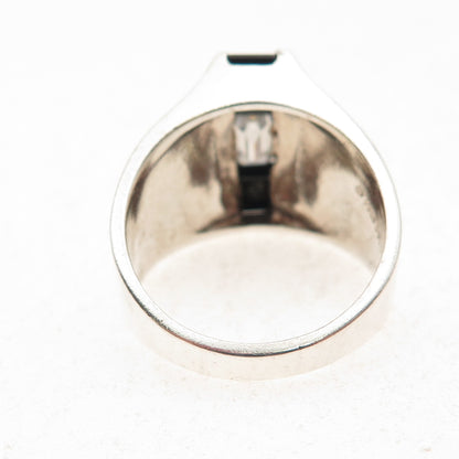 Tom Solon 925 Sterling Silver Vintage Real Black Onyx & C Z Ring Size 9.25
