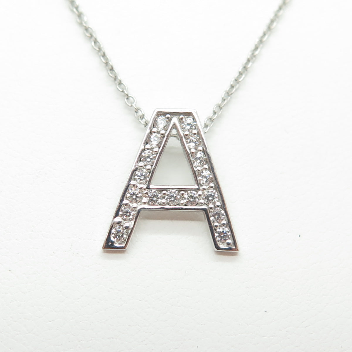 925 Sterling Silver C Z Letter "A" Initial Rolo Chain Necklace 16-18"