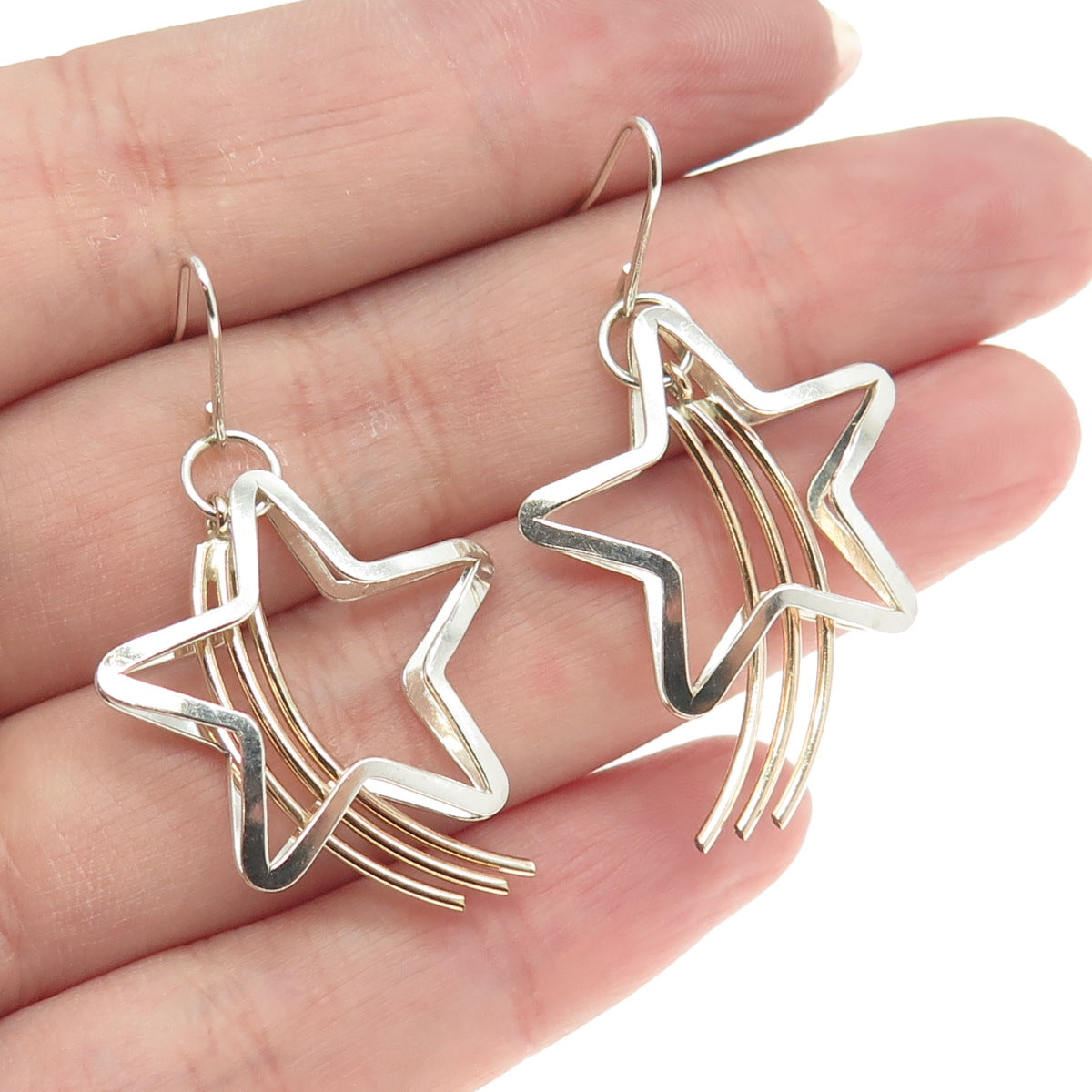 JOHN W. REED 925 Sterling Silver 2-Tone Vintage Falling Star Earrings