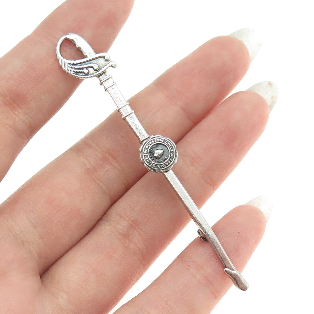 925 Sterling Silver Antique "1892 Blackstone College for Girls" Sword Pin Brooch