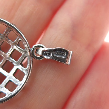 925 Sterling Silver Vintage European Beaded Cage Oxidized Charm Pendant