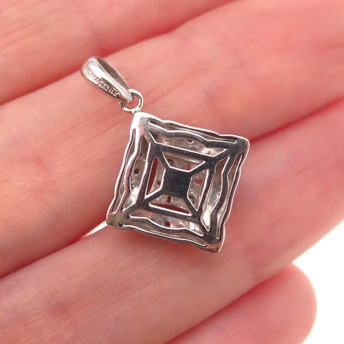 14K White Gold Mexico Real Round-Cut Diamond Charm Pendant