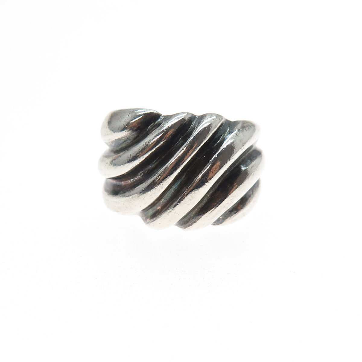 925 Sterling Silver Vintage Modernist Ribbed Oxidized Ring Size 5.25