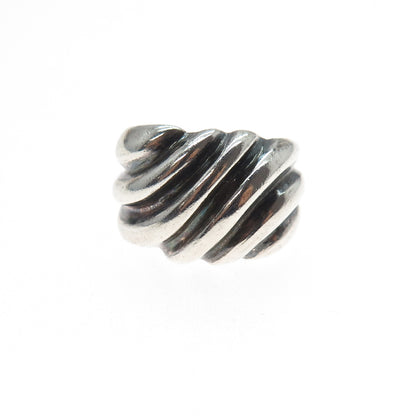 925 Sterling Silver Vintage Modernist Ribbed Oxidized Ring Size 5.25
