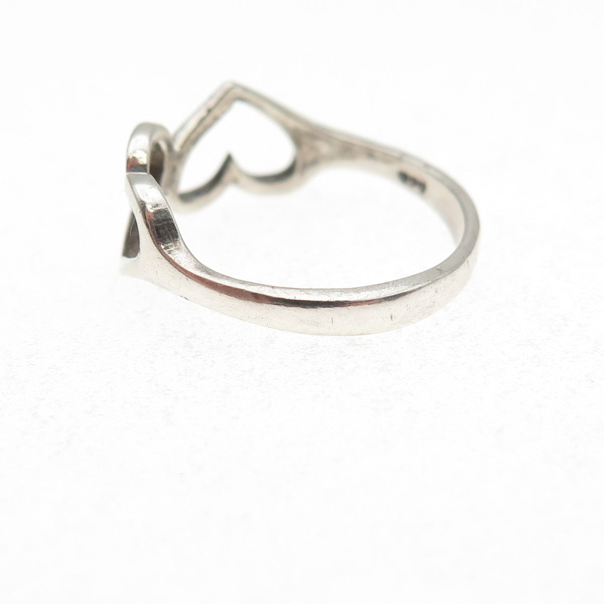 925 Sterling Silver Vintage Couple Hearts Oxidized Ring Size 6