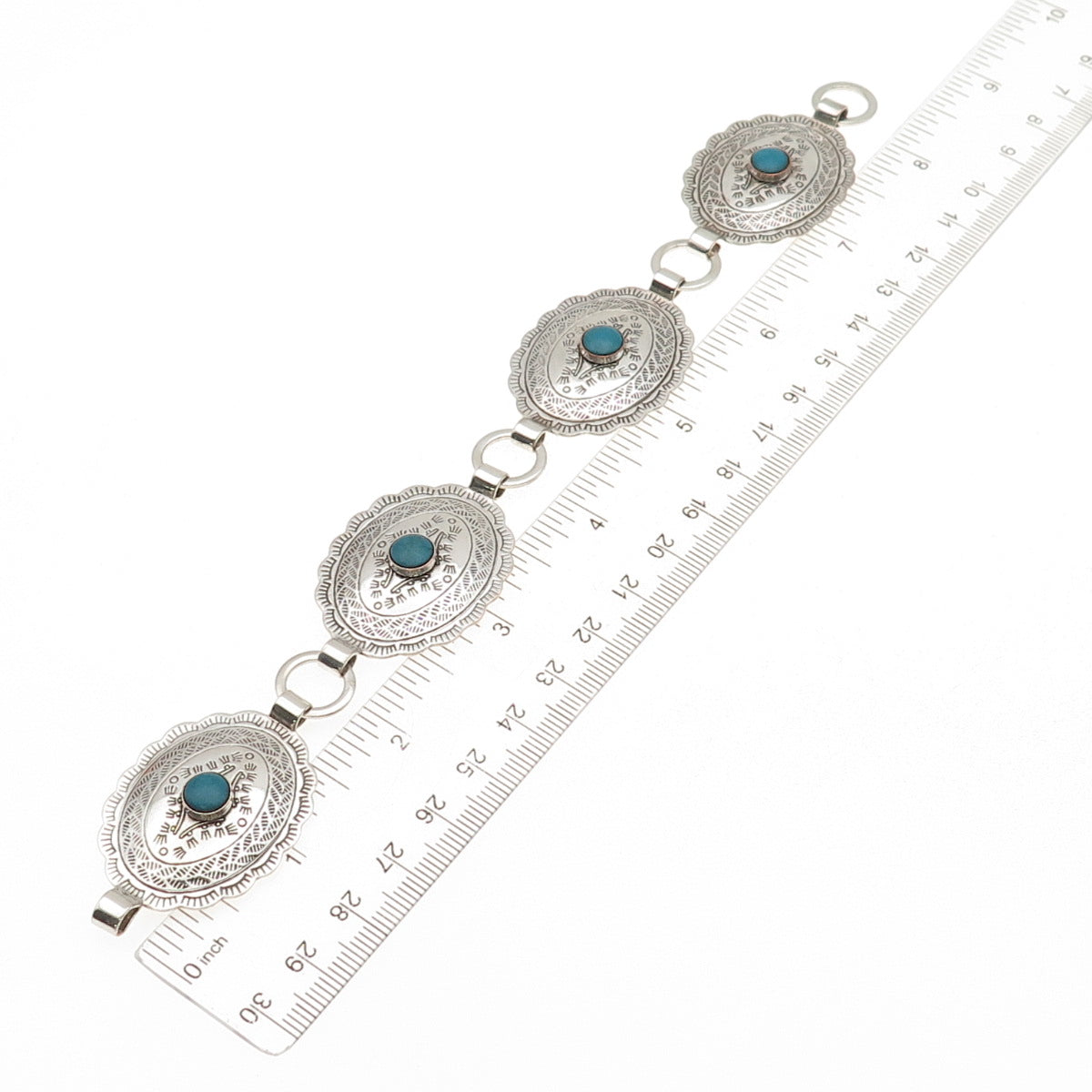Old Pawn 925 Sterling Silver Vintage Turquoise Snake Eye Concho Bracelet 7.25"
