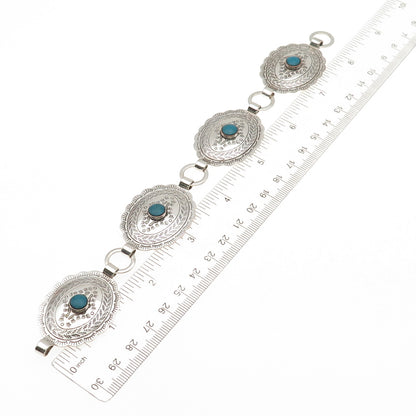 Old Pawn 925 Sterling Silver Vintage Turquoise Snake Eye Concho Bracelet 7.25"