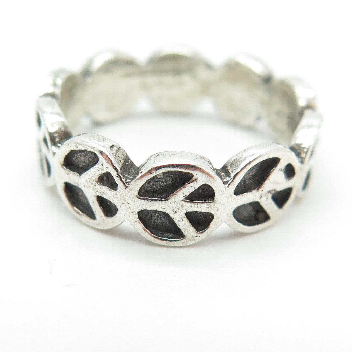 925 Sterling Silver Vintage Peace Symbol Oxidized Ring Size 8.25