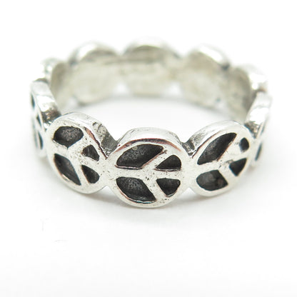 925 Sterling Silver Vintage Peace Symbol Oxidized Ring Size 8.25