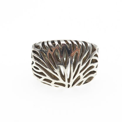 925 Sterling Silver Vintage Modernist Tree of Life Oxidized Ring Size 8