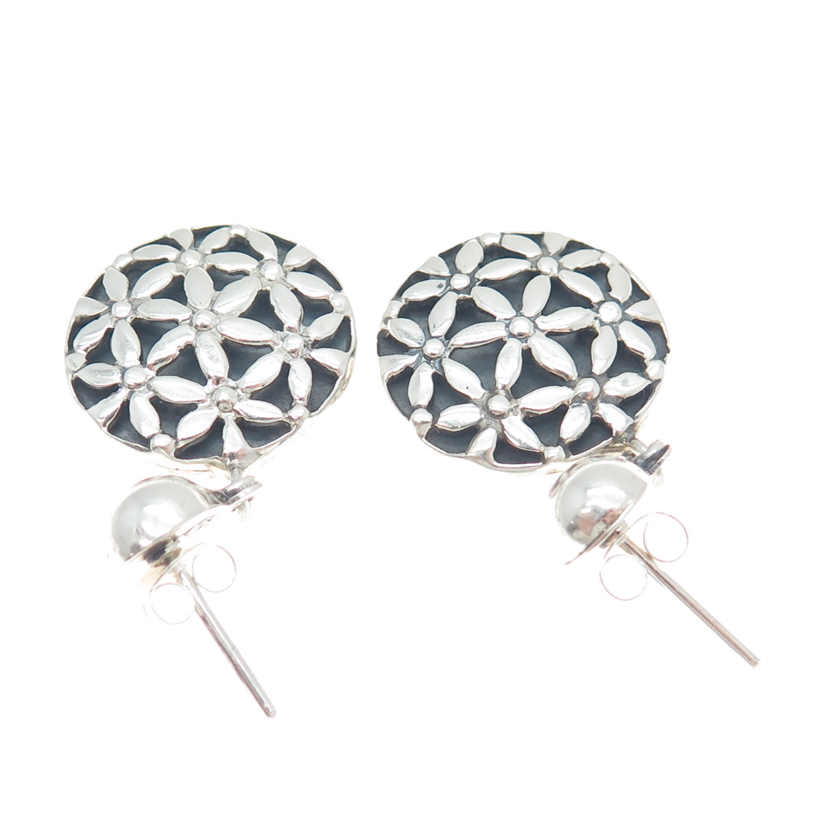 PLATELLA 950 Silver Vintage Floral Round Dangle Earrings