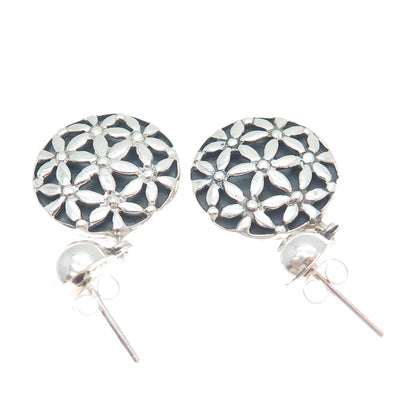 PLATELLA 950 Silver Vintage Floral Round Dangle Earrings