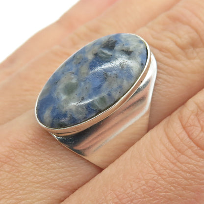 925 Sterling Silver Vintage Mexico Real Sodalite Gem Statement Ring Size 7.75