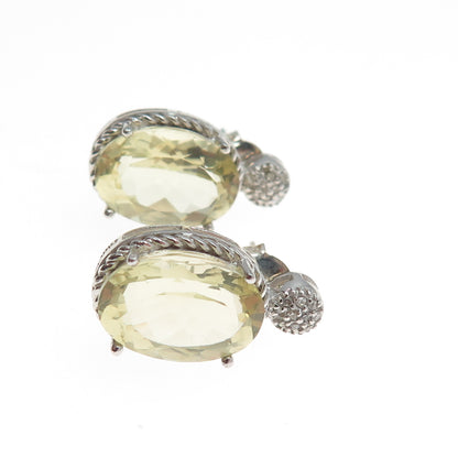 925 Sterling Silver Real Diamond & Oval-Cut Yellow Topaz Earrings