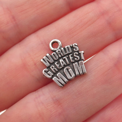 925 Sterling Silver Vintage World's Greatest Mom Oxidized Charm Pendant