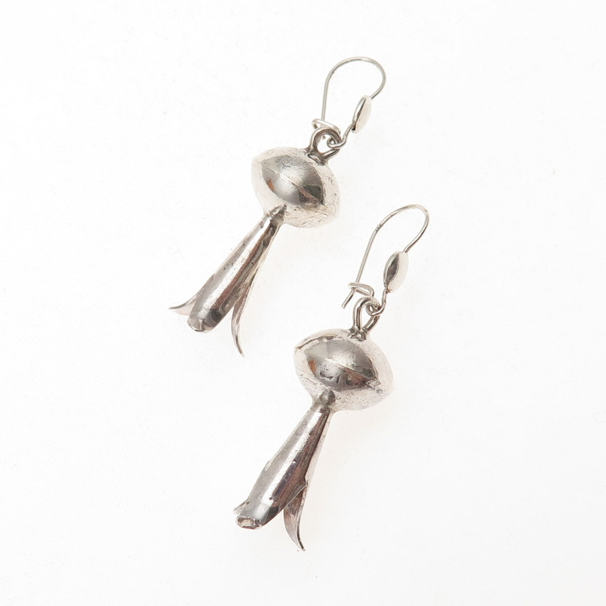 Old Pawn 925 Sterling Silver Vintage Southwestern Squash Blossom Dangle Earrings