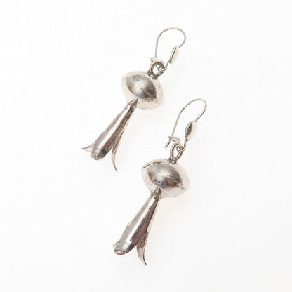 Old Pawn 925 Sterling Silver Vintage Southwestern Squash Blossom Dangle Earrings