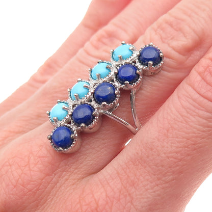 Chuck Clemency 925 Sterling Silver Real Turquoise & Lapis Ring Size 8.25