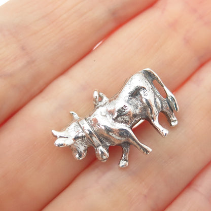 835 Silver Vintage European Cow Oxidized Minimalist 3D Charm Pendant