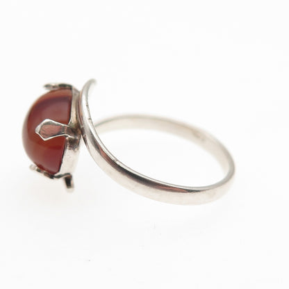 925 Sterling Silver Vintage Real Agate Modernist Bypass Ring Size 5.75