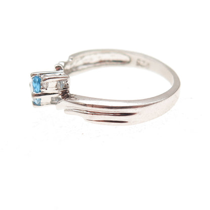925 Sterling Silver Vintage Real Blue Topaz & C Z Bypass Ring Size 6.25