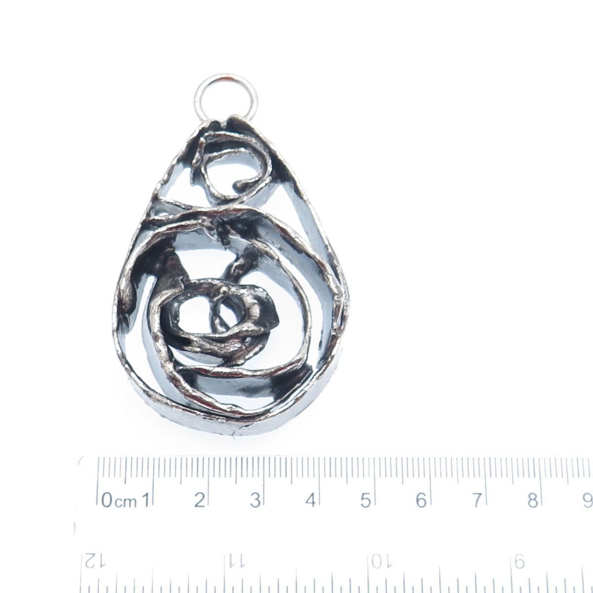 925 Sterling Silver Vintage Modernist Oxidized Large Pendant
