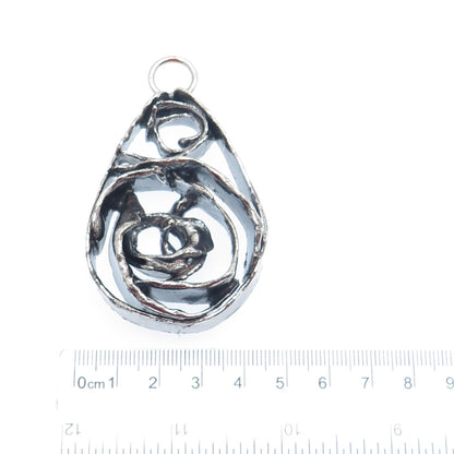 925 Sterling Silver Vintage Modernist Oxidized Large Pendant