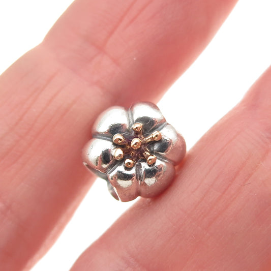 PANDORA 925 Sterling Silver Gold Flower Slide Bead Charm