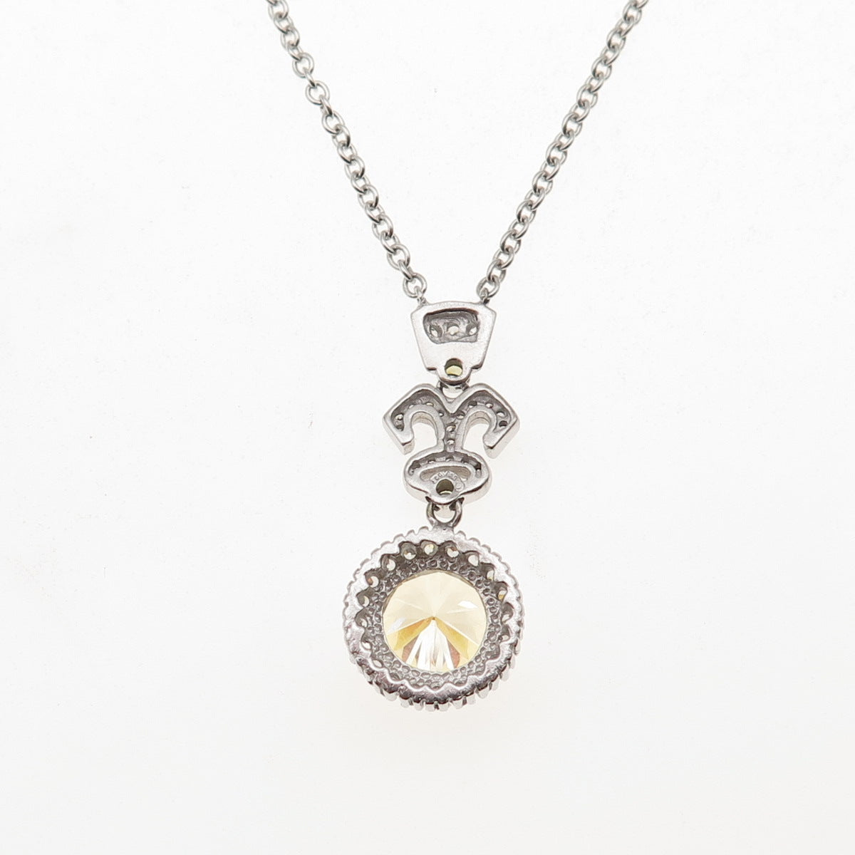 925 Sterling Silver Champagne & White C Z Cable Chain Necklace 16"