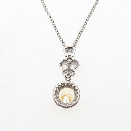 925 Sterling Silver Champagne & White C Z Cable Chain Necklace 16"