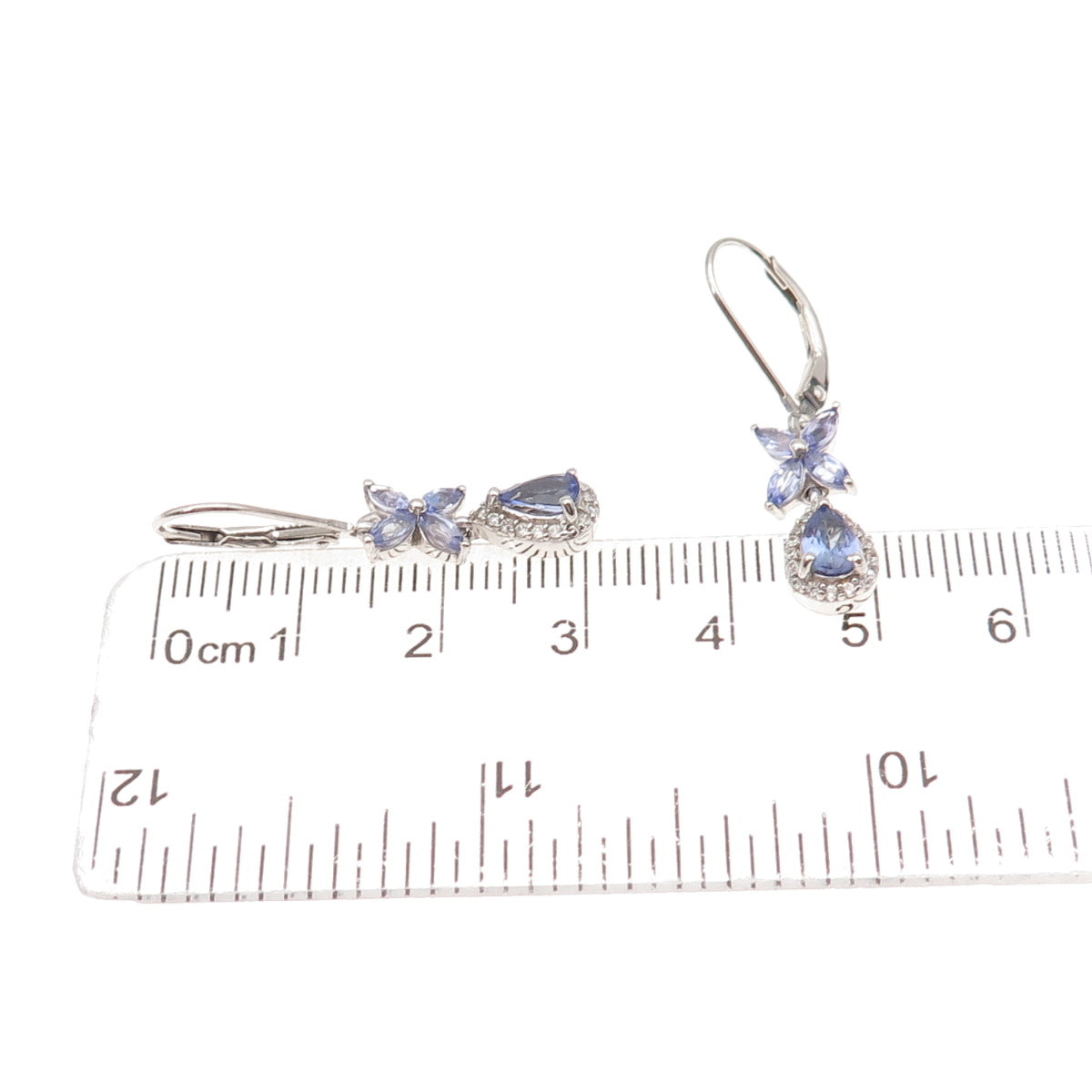 Chuck Clemency 925 Sterling Silver Real Tanzanite & White Topaz Dangle Earrings