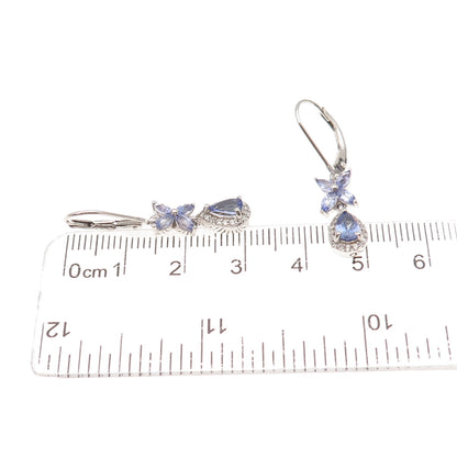 Chuck Clemency 925 Sterling Silver Real Tanzanite & White Topaz Dangle Earrings