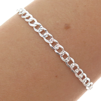 P. LUX 925 Sterling Silver Italy Diamond-Cut Flat Curb Link Bracelet 7"