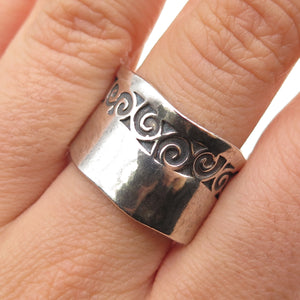 925 Sterling Silver Vintage Israel Modernist Swirl Hammered Ring Size 10.25