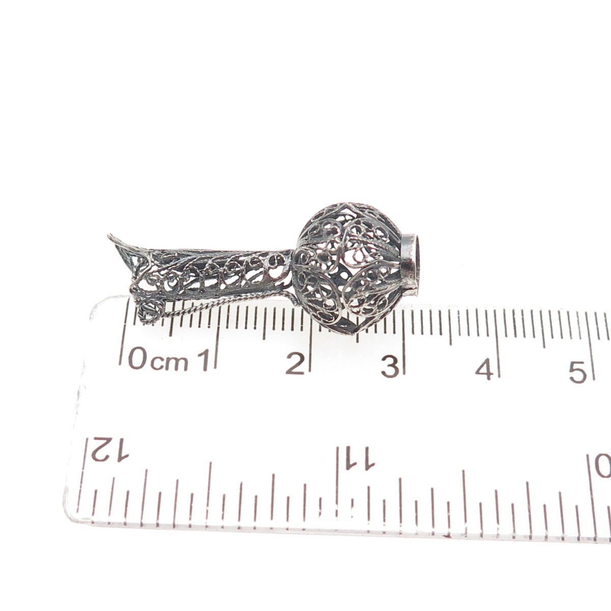 800 Silver Antique Art Deco Jug Filigree Oxidized 3D Charm Pendant