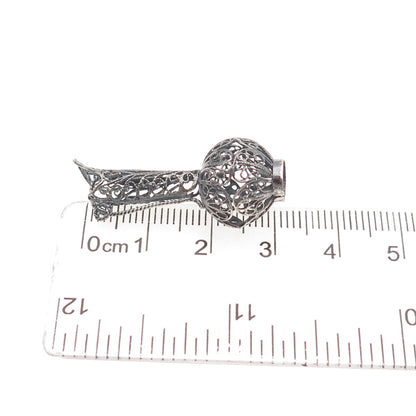 800 Silver Antique Art Deco Jug Filigree Oxidized 3D Charm Pendant