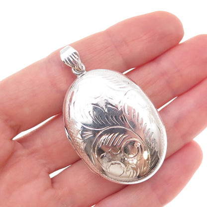 925 Sterling Silver Vintage Engraved Floral Oval Locket Pendant