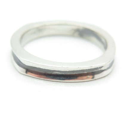 925 Sterling Silver Vintage Knife Edge Modernist Oxidized Band Ring Size 11.25