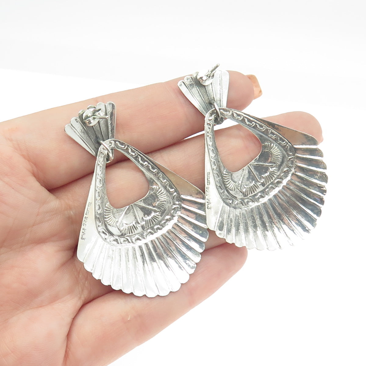 925 Sterling Silver Vintage Ethnic-Style Concho Dangling Earrings