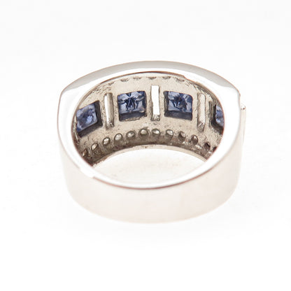 925 Sterling Silver Blue Princess & White Round-Cut C Z Ring Size 6