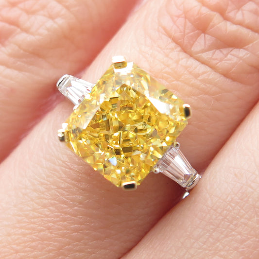 DSMK 925 Sterling Silver 2-Tone Canary & White Multi-Cut C Z Ring Size 6