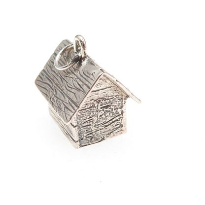 925 Sterling Silver Vintage Dog House Oxidized 3D Charm Pendant