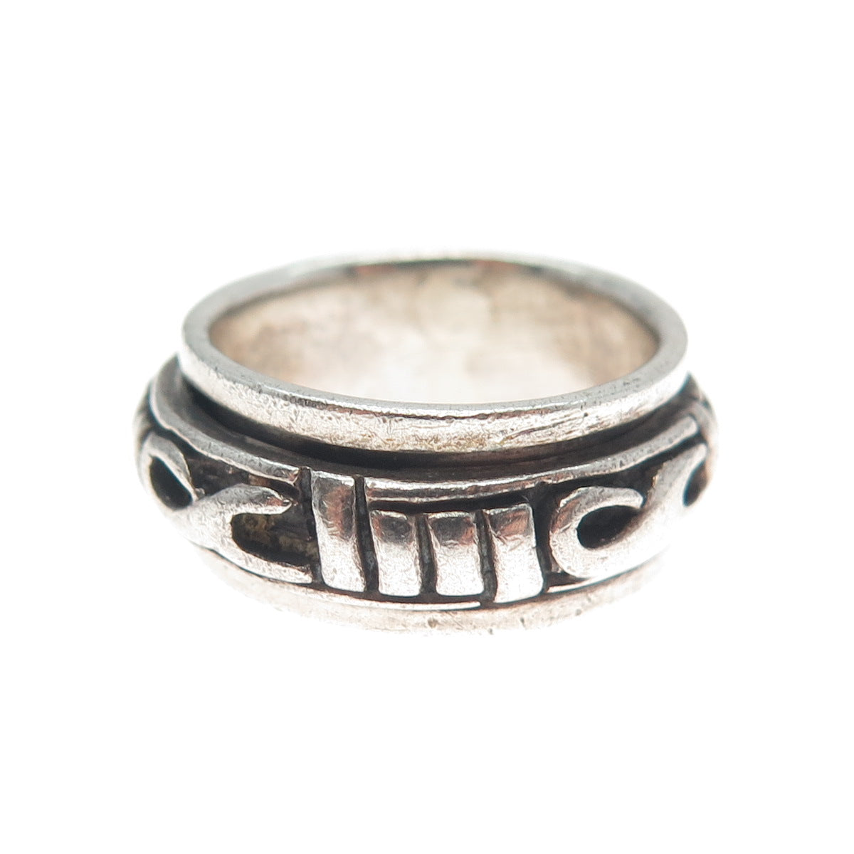 925 Sterling Silver Vintage Modernist Oxidized Rotating Band Ring Size 5.25
