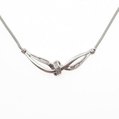 HN Heng Ngai Sterling Silver Real Emerald-Cut Diamond Snake Chain Necklace 16"