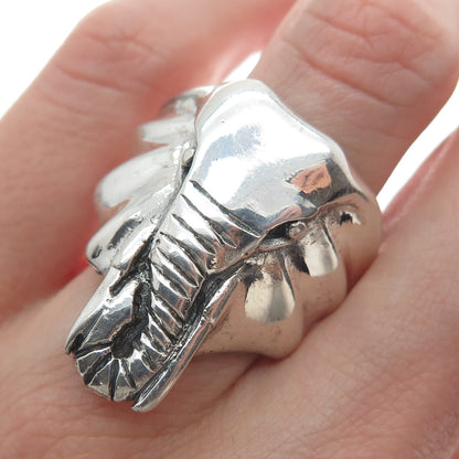 925 Sterling Silver Vintage Elephant's Head Statement Ring Size 9.25
