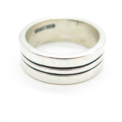 925 Sterling Silver Vintage Mexico Lined All Around Band Ring Size 7